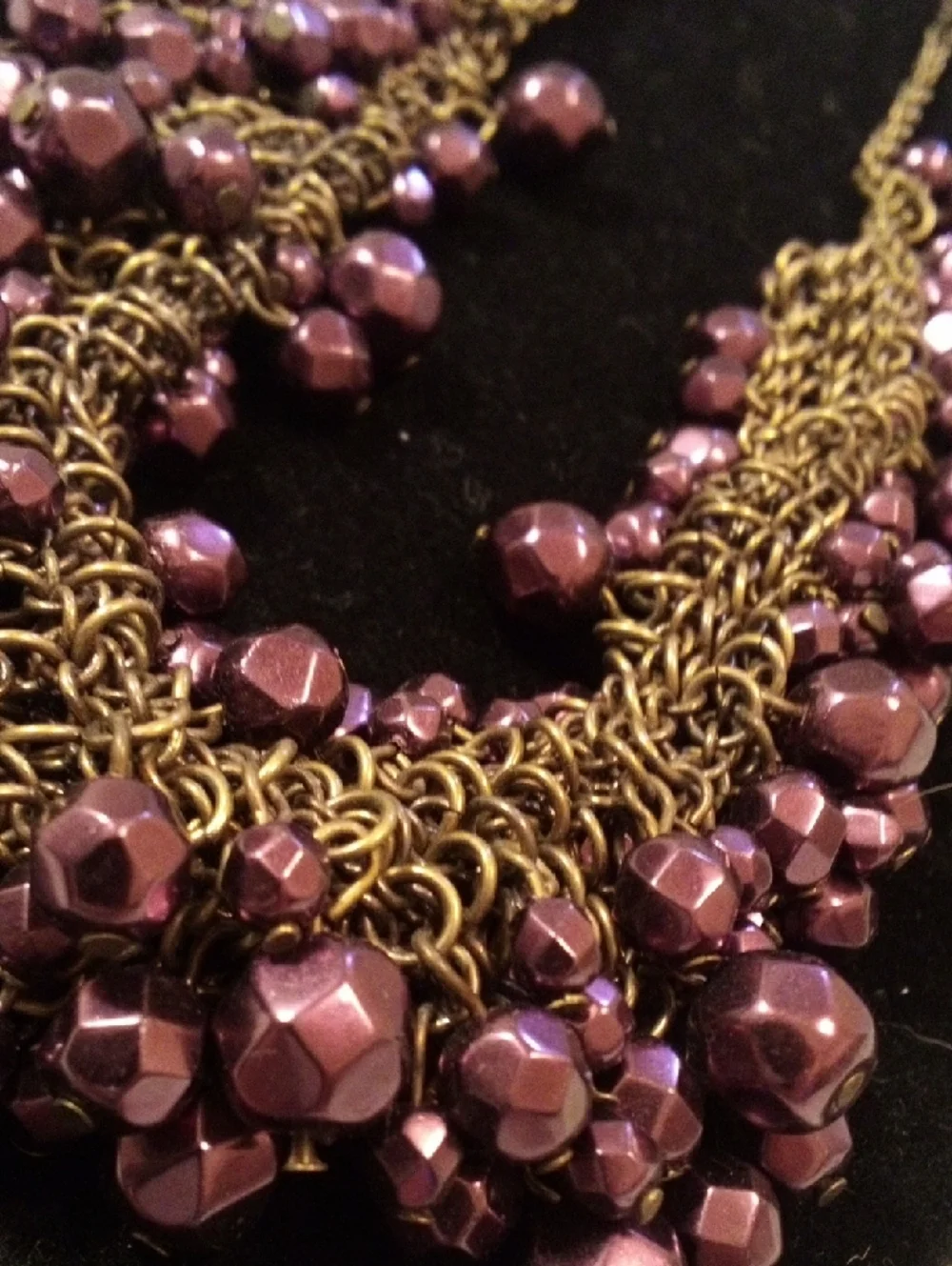 Purple Beaded Statement Necklace with Antique Gold Chain